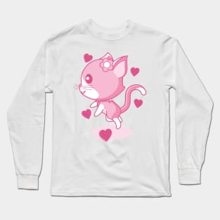 Pink kitten and hearts. Long Sleeve T-Shirt